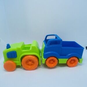 Push and Go Tractor & Pick-Up Truck Blue Green Orange Wheels Tractor Has Hitch